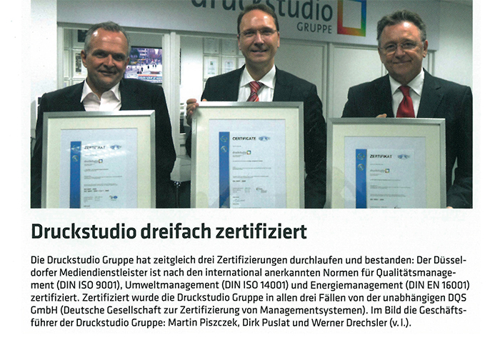 Druckstudio Grueppe dreifach zertifiziert